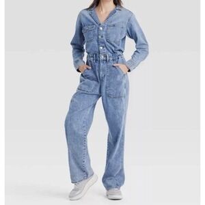 Universal Thread Women's Denim Jumpsuit Long Sleeve Straight‎ Leg NEW Size 14